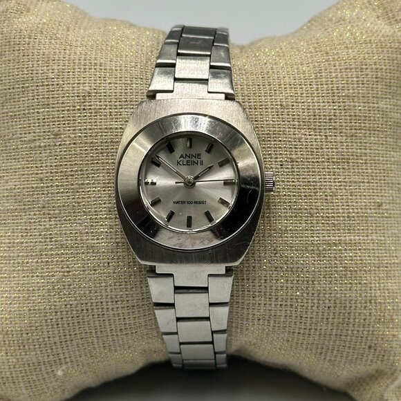 3/$30 Anne Klein Watch Women Silver Tone 26MM Round Case New Battery 7 Inch - Picture 1 of 14